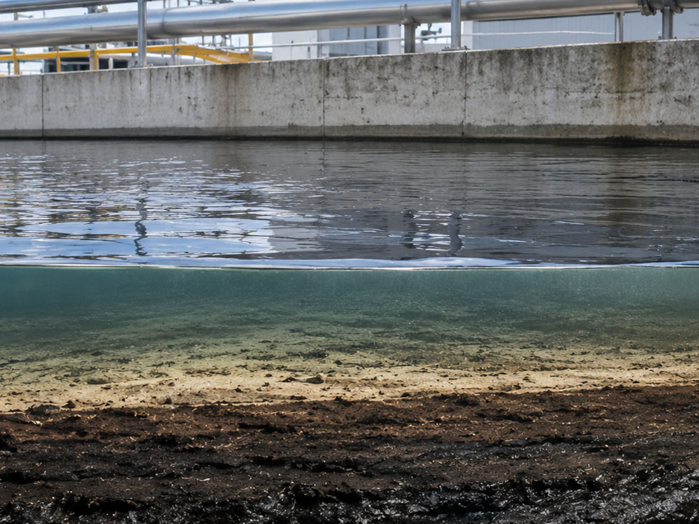 fanghi e sedimenti in una vasca di accumulo